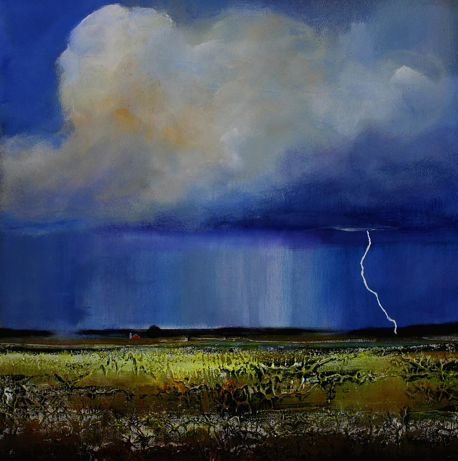 895x900 Spring Green Pastures Painting By Toni Grote - Thunderstorm Painting