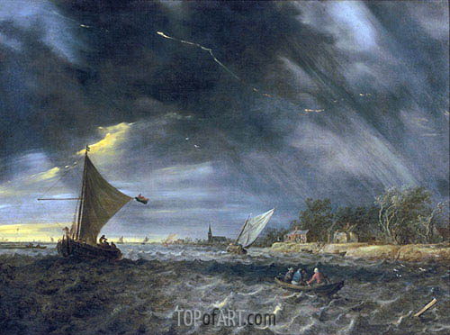 500x372 The Thunderstorm Jan Van Goyen Painting Reproduction 3215 - Thunderstorm Painting