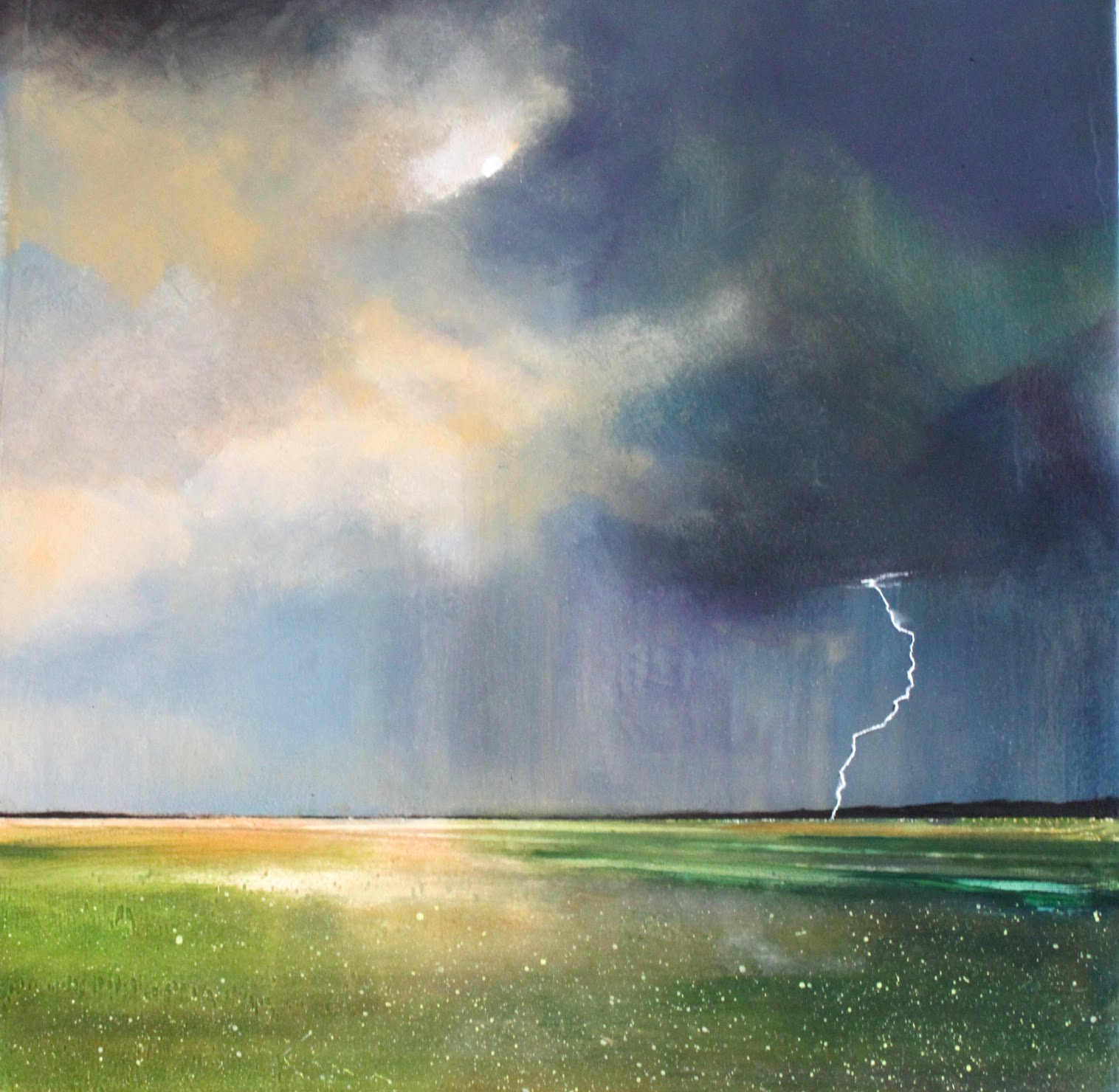 1516x1480 Thunderstorm Landscape With Lightning By Iowa Artist Toni Grote - Thunderstorm Painting