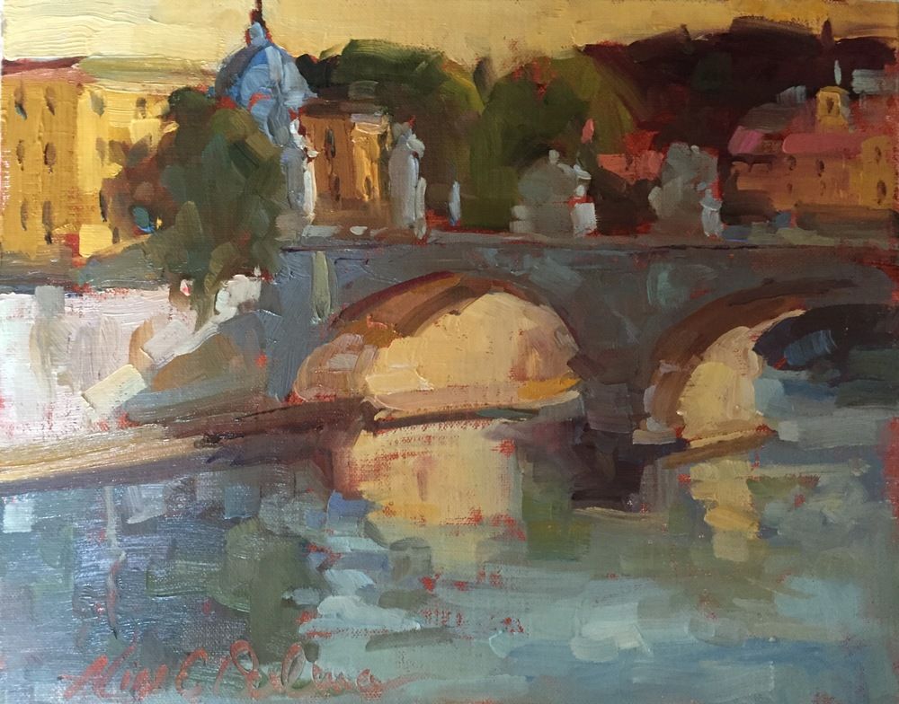 1000x784 Roman Bridge Over The Tiber O 8 X 10 Land, Sky And Seascapes - Tiber Painting