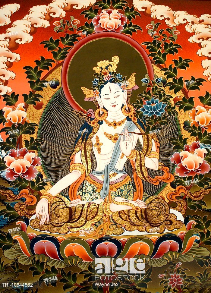 700x972 Tibetan Buddhist Thangka Painting Of White Tara From Nepal, Stock - Tibetan Painting