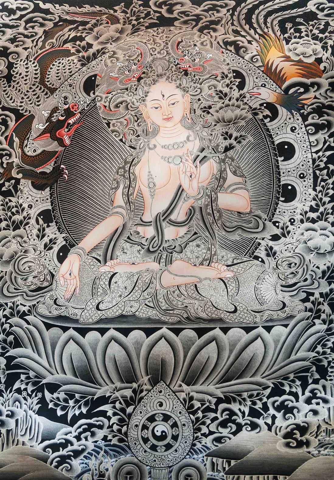 1098x1577 White Tara Thangka Painting - Tibetan Painting