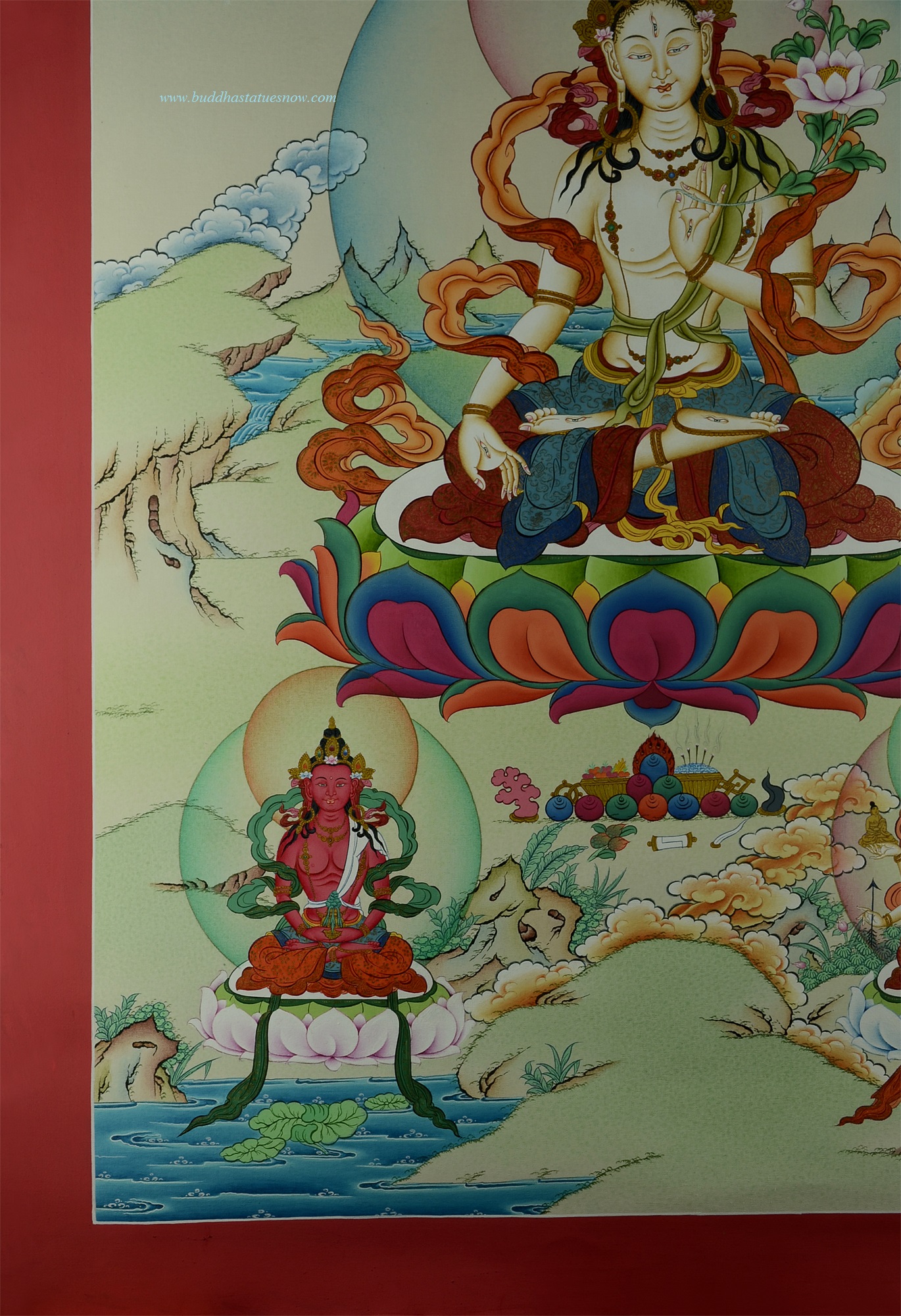 1370x2000 White Tara Tibetan Thangka Hand Painted 24k Gold Detailing 33.25 - Tibetan Painting