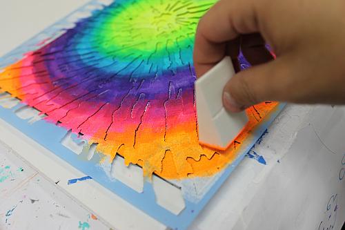 500x333 Stencilied Tie Dye Neon Canvas - Tie Dye Painting On Canvas