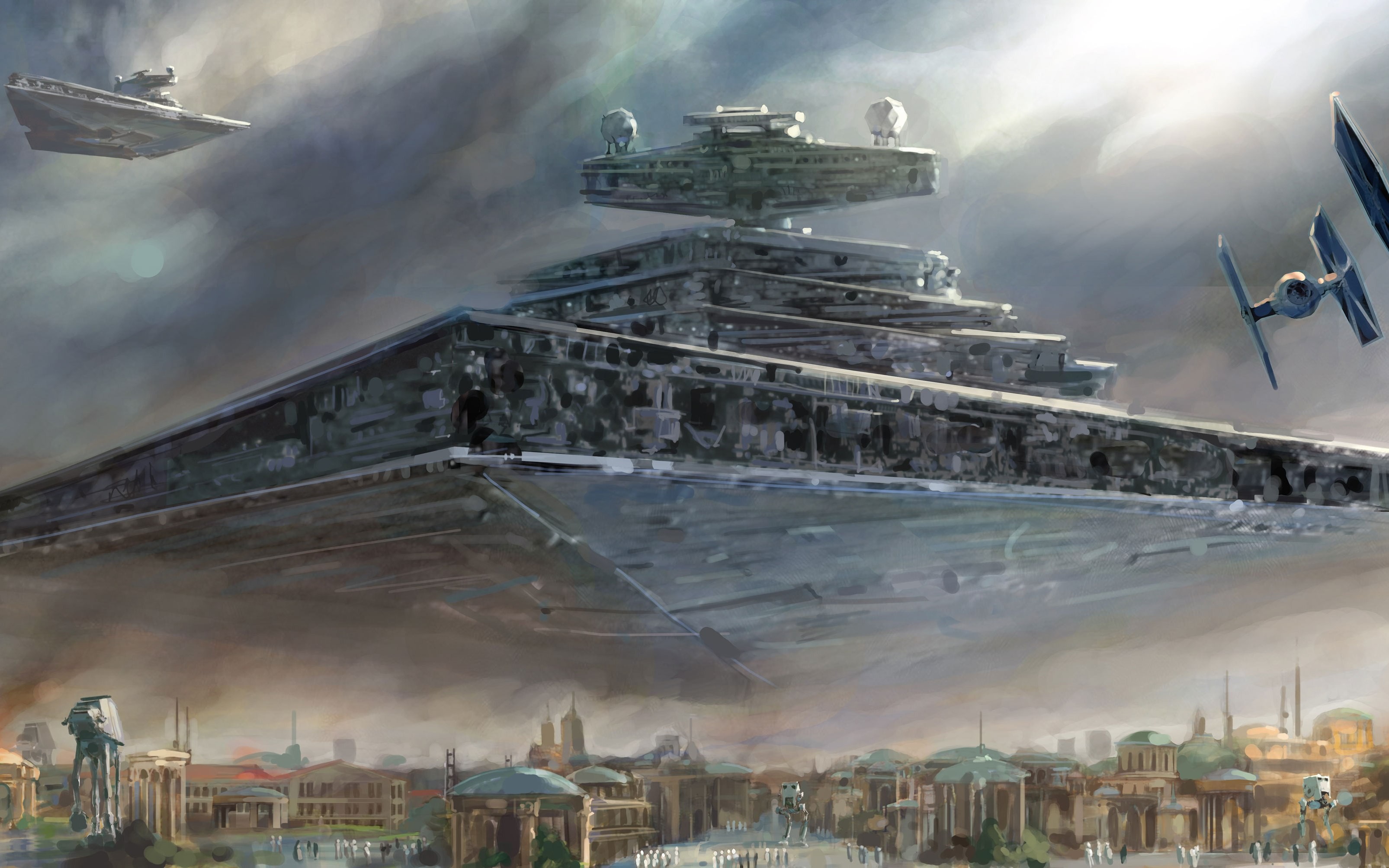 3211x2007 Painting, Star Wars, Star Destroyer, Spaceship, Tie Fighter - Tie Fighter Painting