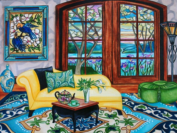 600x450 Tiffany On The Lake Interior Painting By K Madison Moore By Artist - Tiffany Painting