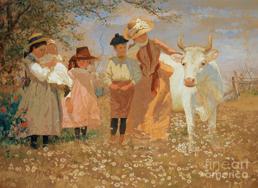 900x657 Family Group With Cow Painting By Louis Comfort Tiffany - Tiffany Painting