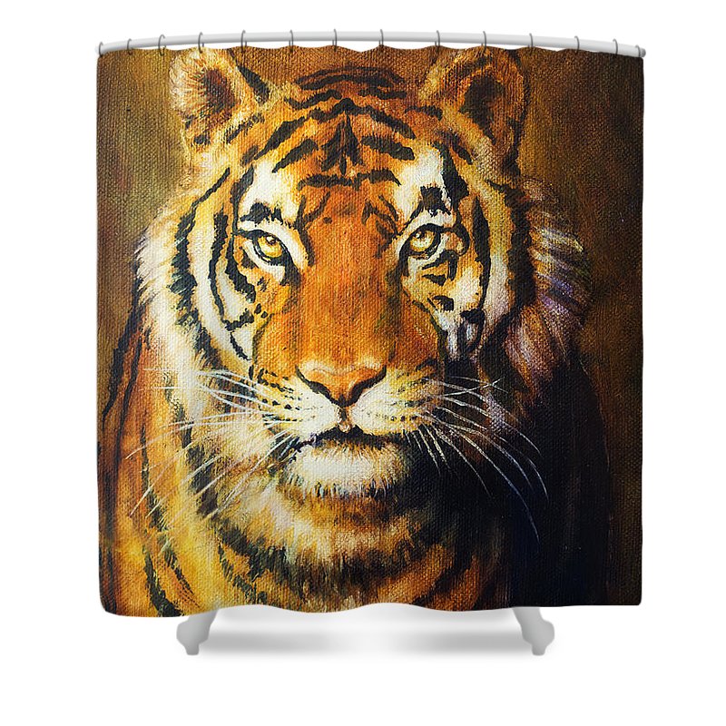800x800 Tiger Head, Color Oil Painting On Canvas. Shower Curtain For Sale - Tiger Head Painting
