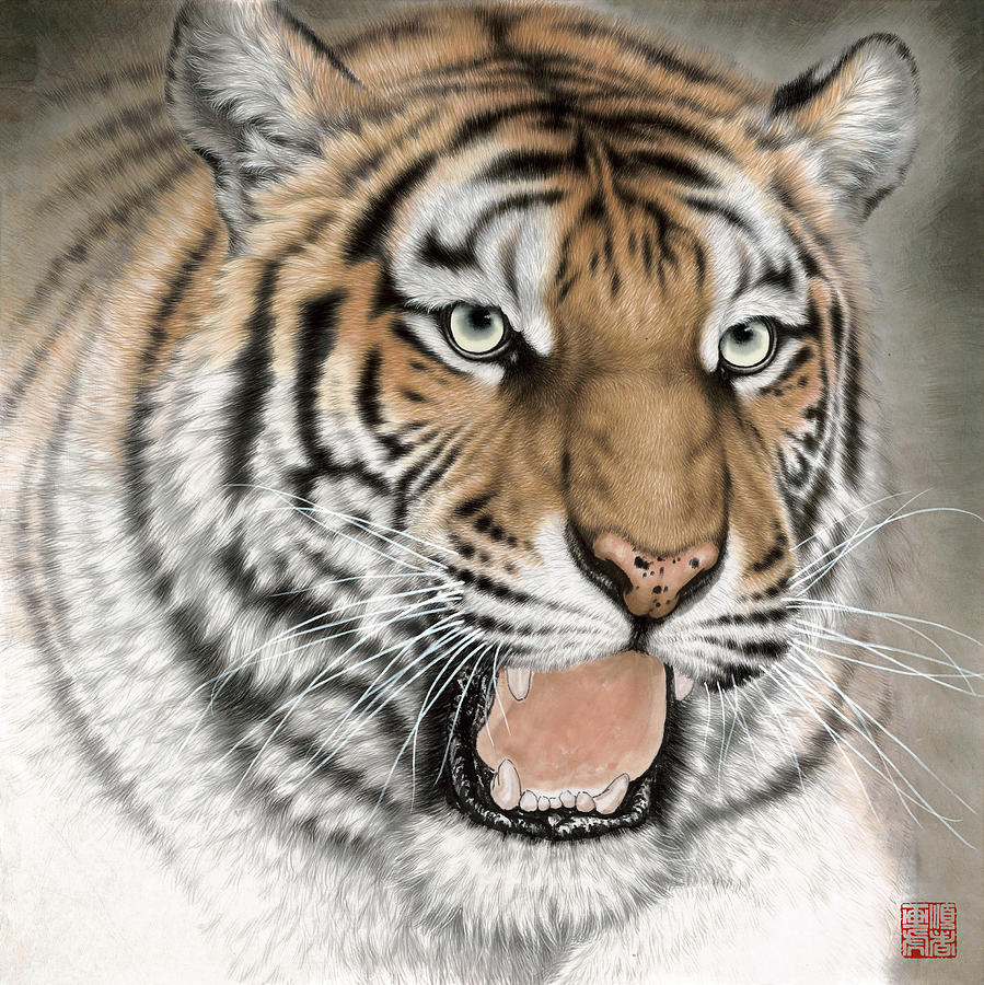 899x900 Tiger Head Painting By Liu Jibiao - Tiger Head Painting