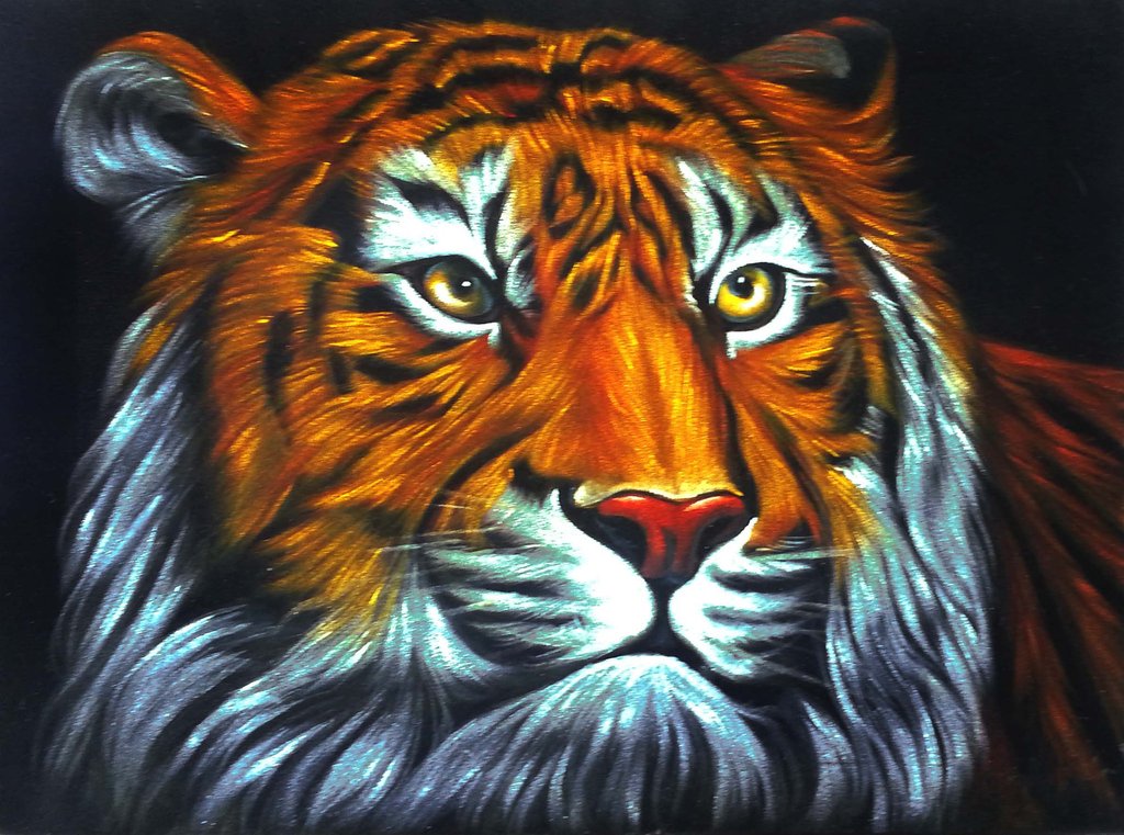 1024x761 Tiger Portrait Orange Bengal Tiger Head Original Oil Painting - Tiger Head Painting
