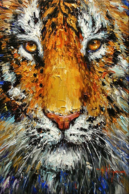 427x640 Awesome Beauty Tiger Head Oil Painting On Canvas Professional - Tiger Head Painting