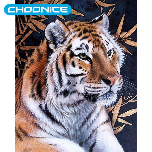 640x640 Online Shop Diamond Painting Tiger Coloring Picture Bamboo Leaves - Tiger Head Painting