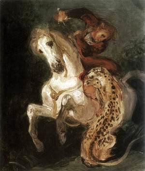 300x353 Eugene Delacroix - Tiger Hunt Painting