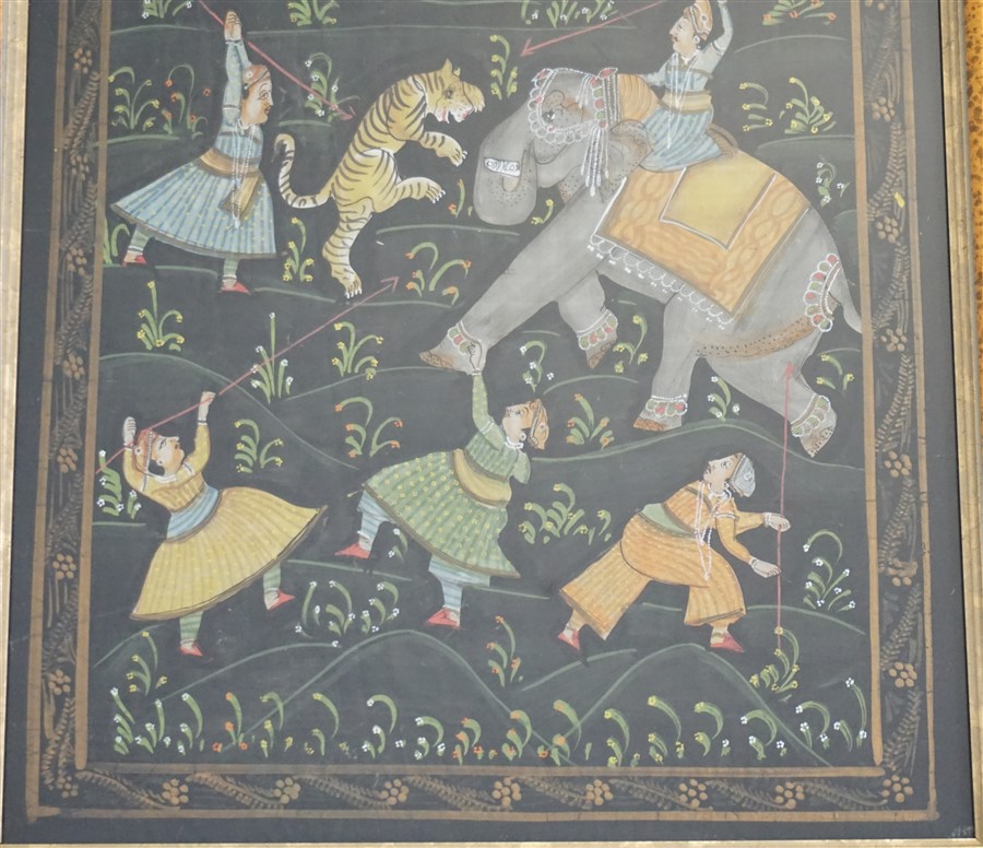 900x776 Framed Tiger Hunt Painting On Silk India Lofty Marketplace - Tiger Hunt Painting