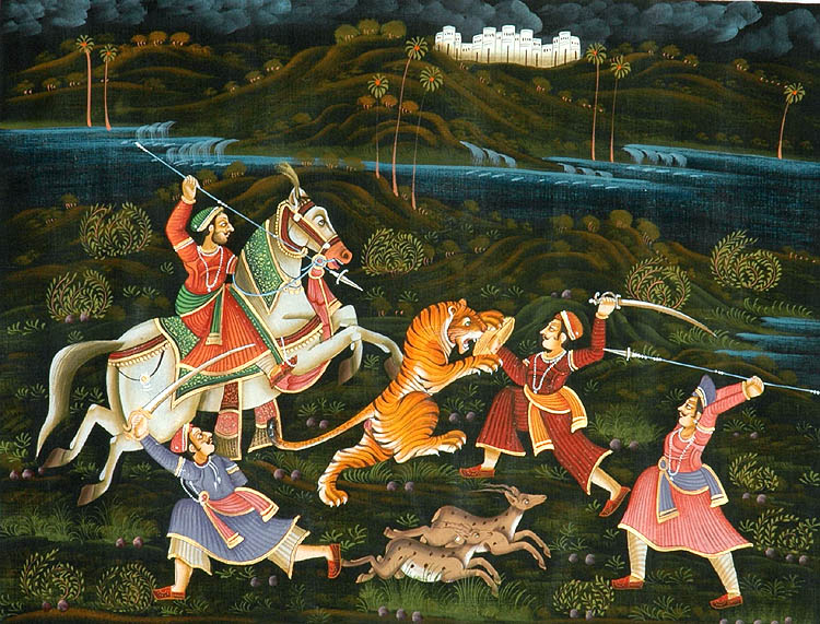 750x571 Hunting Tiger On Horseback - Tiger Hunt Painting