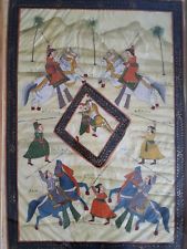 169x225 Indian Persian Mughal Painting Yellow On Silk Tiger Hunt Elephants 3 - Tiger Hunt Painting