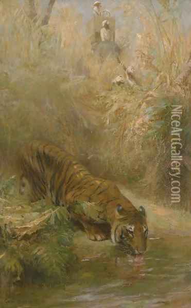 371x600 The Tiger Hunt Oil Painting Reproduction By Cuthbert Edmund Swan - Tiger Hunt Painting