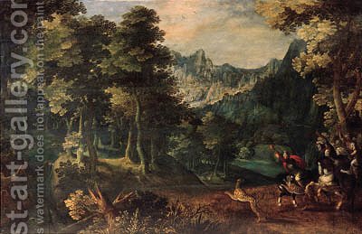 400x259 A Tiger Hunt In A Forest, A Valley Beyond (After) Gillis Van - Tiger Hunt Painting