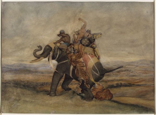 600x441 Antoine Louis Barye, Tiger Hunt, Elephant Mounted By Indians - Tiger Hunt Painting