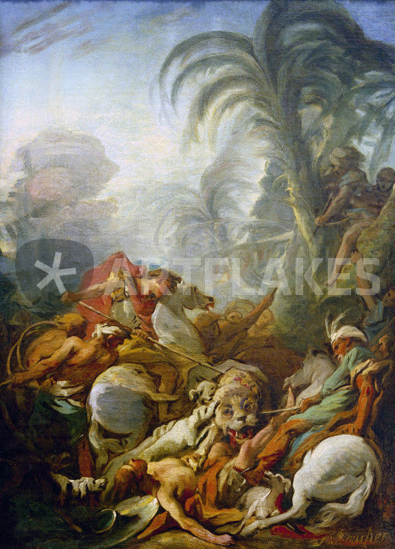576x800 Boucher Tiger Hunt Painting 1736 Picture Art Prints - Tiger Hunt Painting