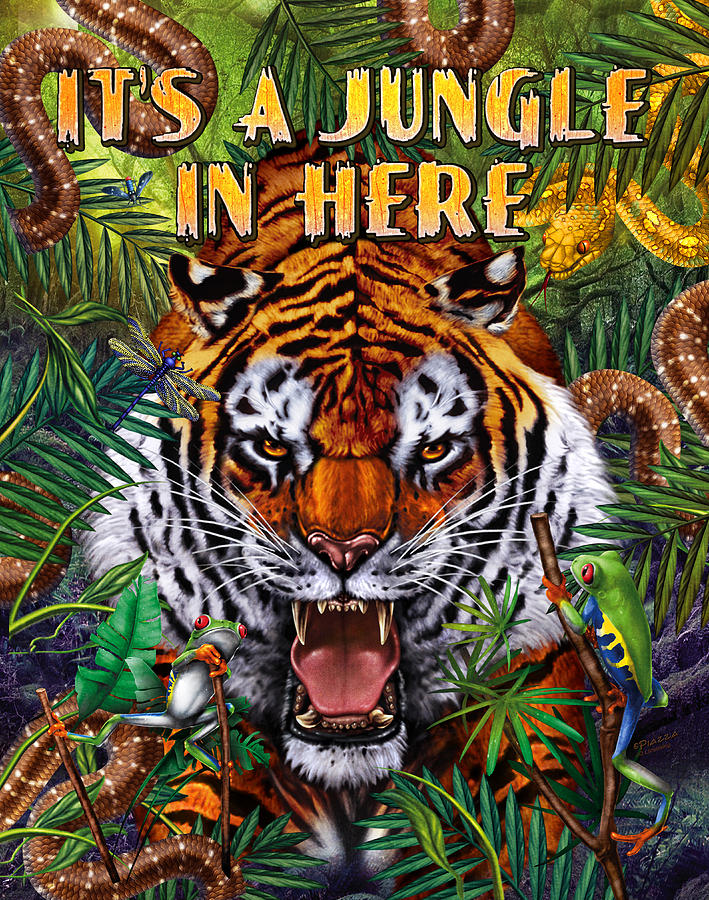 709x900 It's A Jungle Painting By Jq Licensing - Tiger In The Jungle Painting