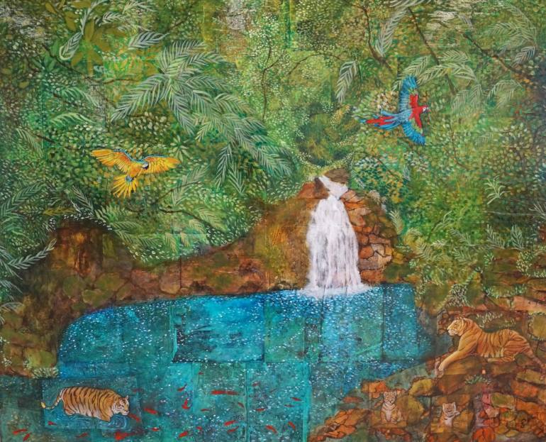 770x623 Saatchi Art Tiger Jungle Painting By Sabrina J Squires - Tiger In The Jungle Painting