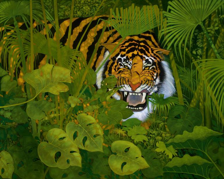 770x616 Saatchi Art Tiger In The Jungle Painting By Ken Church - Tiger In The Jungle Painting