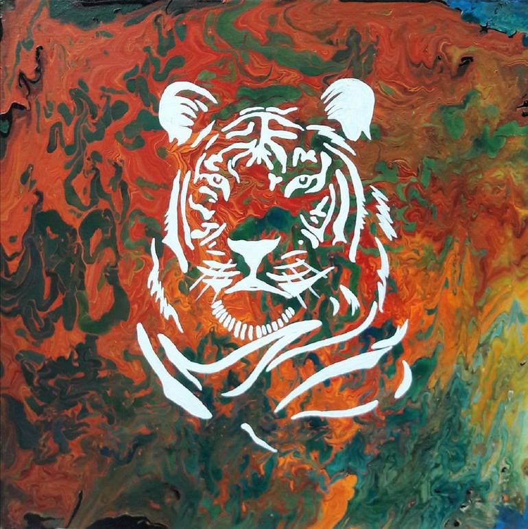 770x771 Saatchi Art Tiger In The Jungle Painting By Sheba Jacob - Tiger In The Jungle Painting
