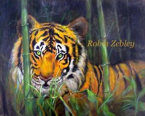 300x239 Tiger Art Print, Bamboo Jungle Big Cat Wild Giclee Print - Tiger In The Jungle Painting