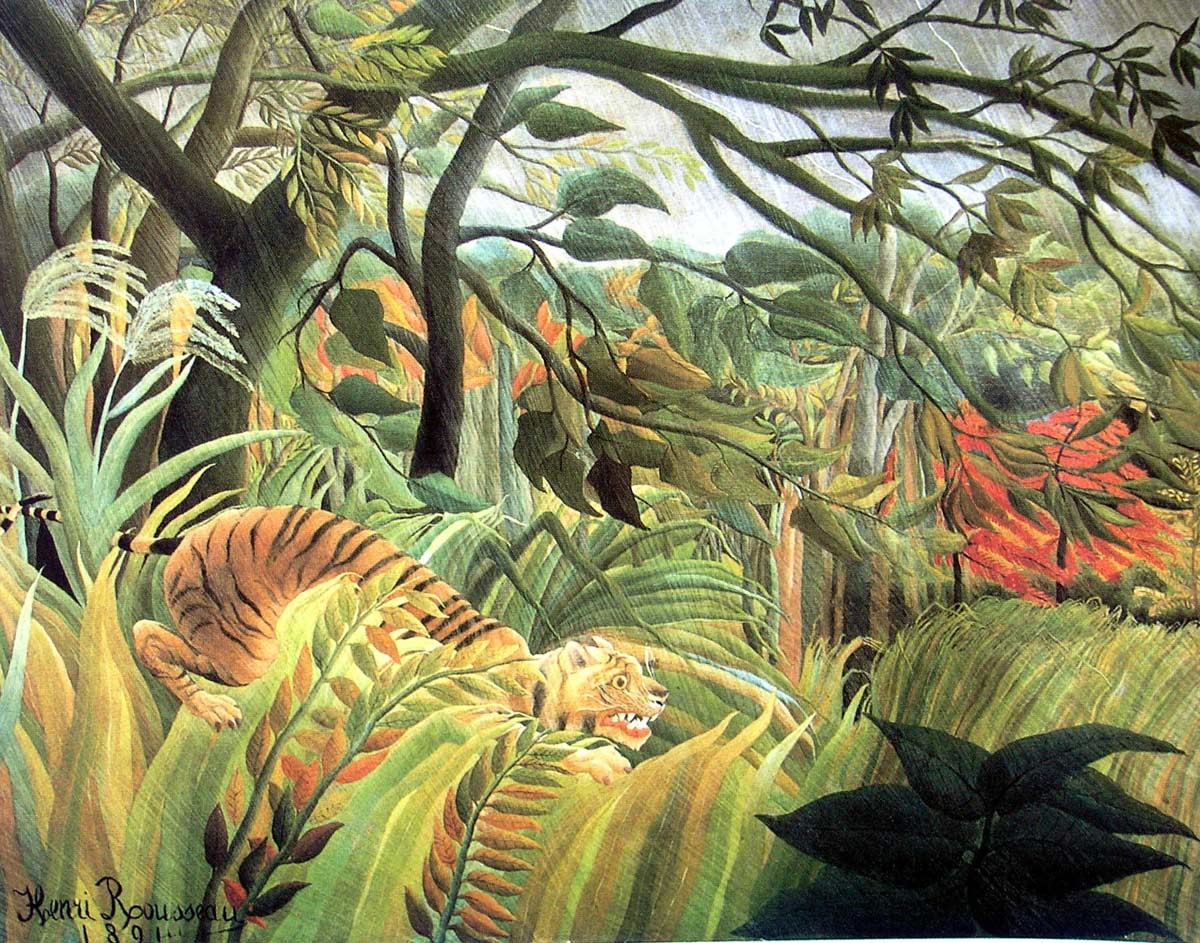 1200x943 Henri Rousseau Tiger In A Tropical Storm Painting Best Paintings - Tiger In The Jungle Painting