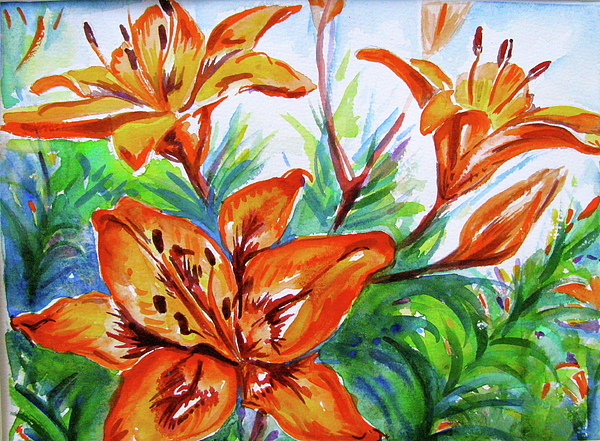 600x441 Tiger Lillies Painting By Margaret Donat - Tiger Lily Painting