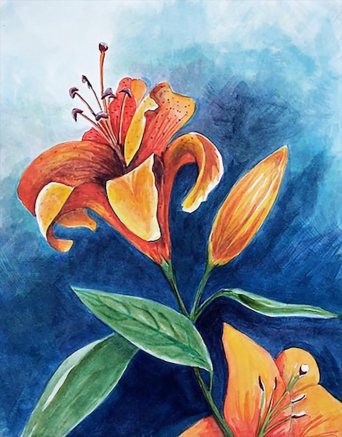 705x900 Tiger Lily Blue Painting By Barbara Beck Azar - Tiger Lily Painting