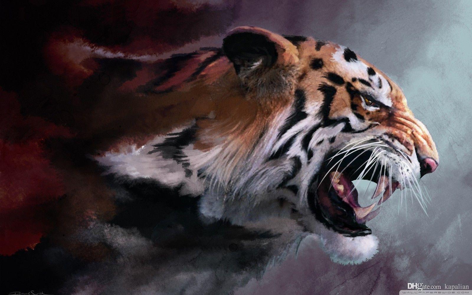 1600x1000 2018 Angry Tiger Painting Animal Art Posters Print Photopaper 16 - Tiger Painting