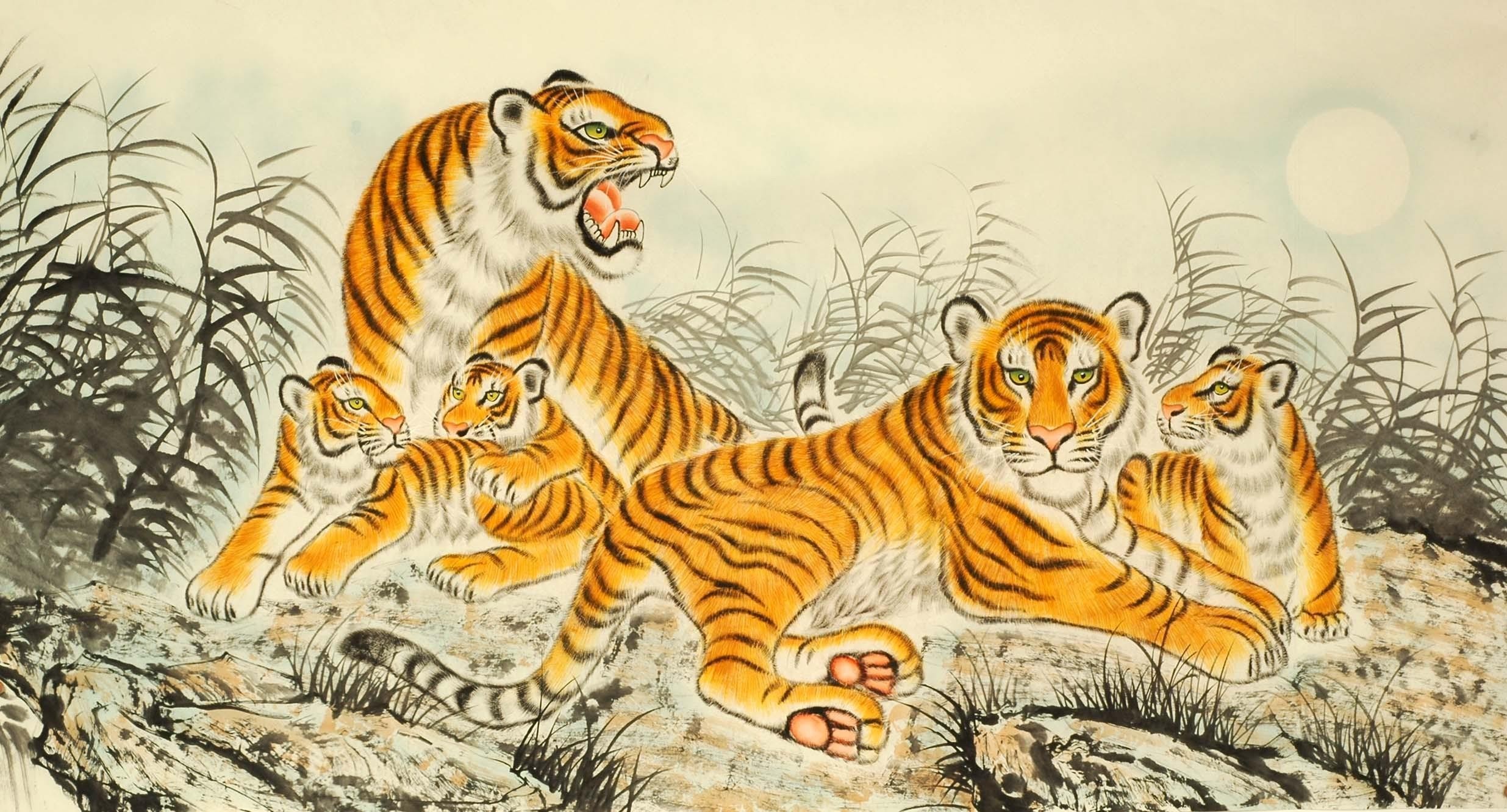 2471x1332 Chinese Tiger Painting - Tiger Painting