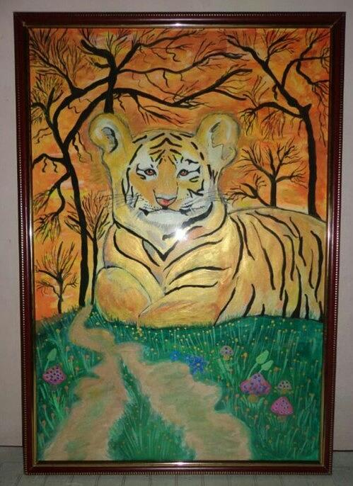 499x686 Abstract Tiger Painting By Gunjan Pathekar - Tiger Painting Abstract