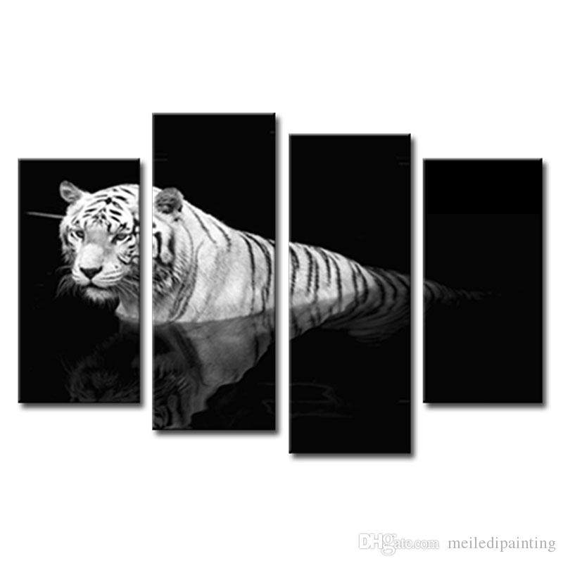 800x800 Black Amp White Wall Art Painting Tiger Prints On Canvas The Picture - Tiger Painting Black And White