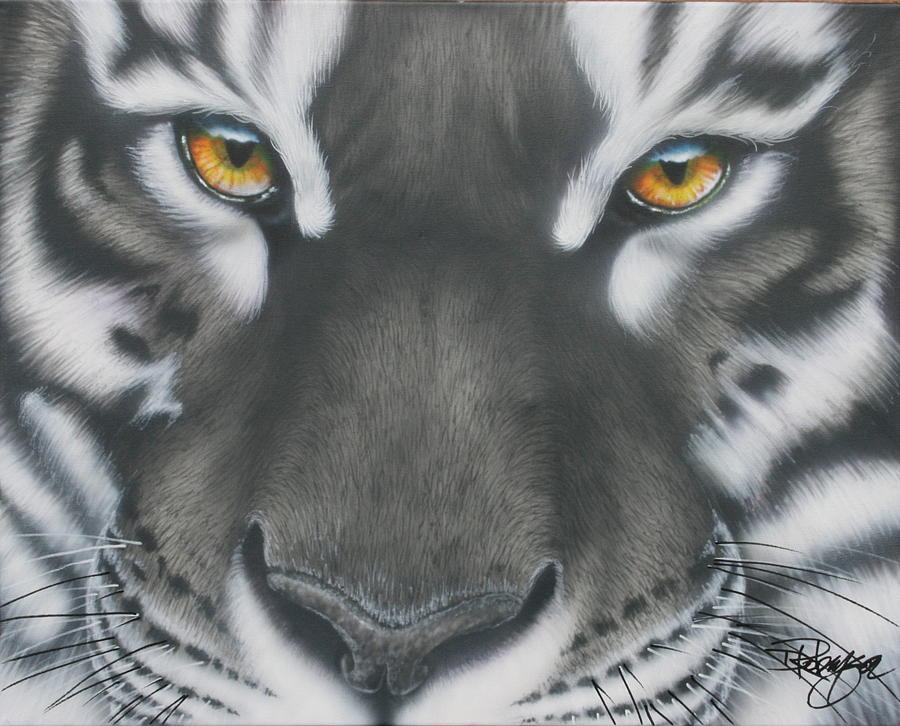 900x726 White And Black Tiger Painting By Darren Robinson - Tiger Painting Black And White