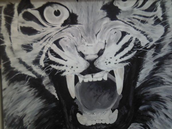 600x450 Black And White Tiger By Hari B - Tiger Painting Black And White