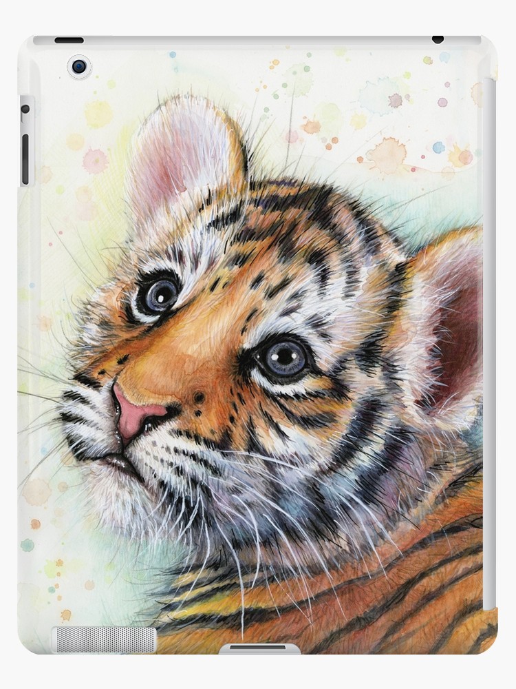 750x1000 Tiger Cub Watercolor Painting Kids Illustration Nursery Art Print - Tiger Painting For Kids