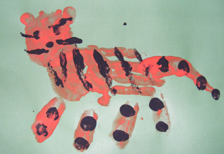 460x317 Tiger Handprint Painting Handprint Crafts For Kids - Tiger Painting For Kids