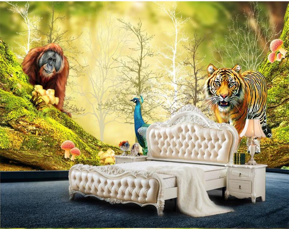 960x763 Custom Size 3d Photo Wallpaper Kids Room Mural Tiger Peacock - Tiger Painting For Kids