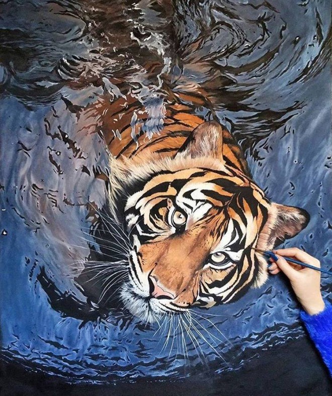 660x788 Tiger Animal Painting By Maryam Nayeb - Tiger Painting Images