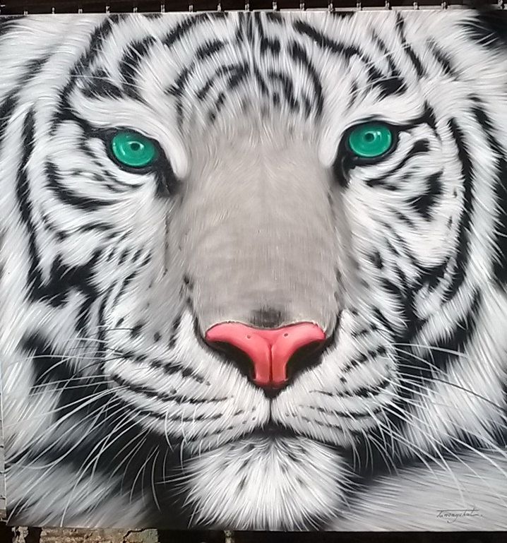 718x769 White Tiger Painting Oil Painting On Canvas 40x40 Tigers - Tiger Painting On Canvas