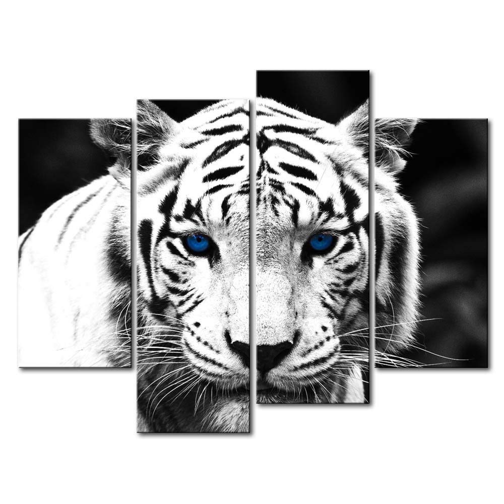 1000x1000 So Crazy Art Black Amp White 4 Panel Wall Art Painting - Tiger Painting On Canvas