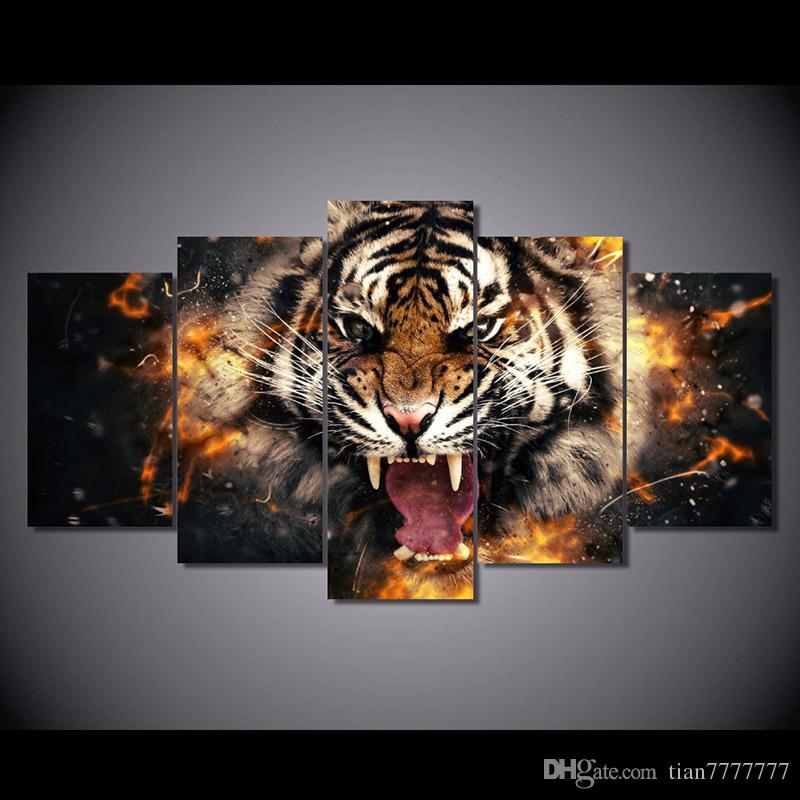 800x800 Animal Angry Tiger Wall Paintings Modern Art Printed Canvas - Tiger Painting On Canvas