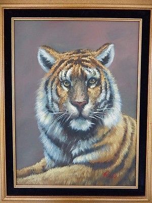300x400 Beautiful Bengal Tiger Painting Oil Canvas Signed Rex Vtg - Tiger Painting On Canvas