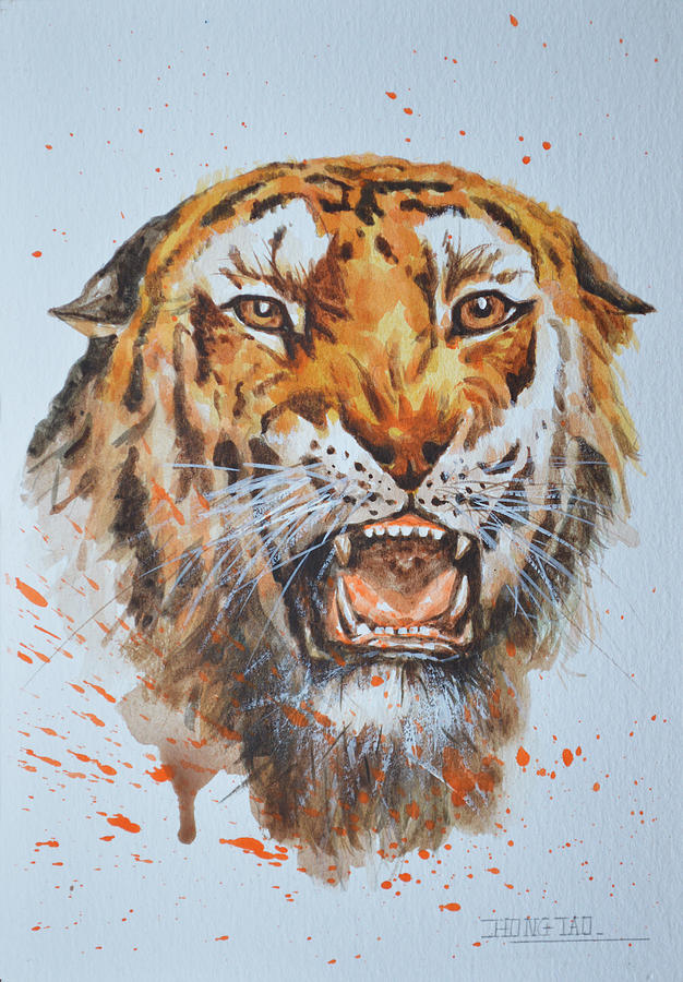 626x900 Original Watercolor Painting Drawing Animal Art Tiger On Paper - Tiger Painting Watercolor