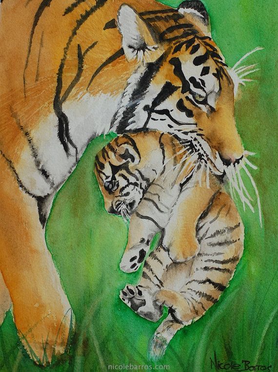570x763 Tiger Tiger Cub Print Painting Watercolour By Nicolebarrosart - Tiger Painting Watercolor