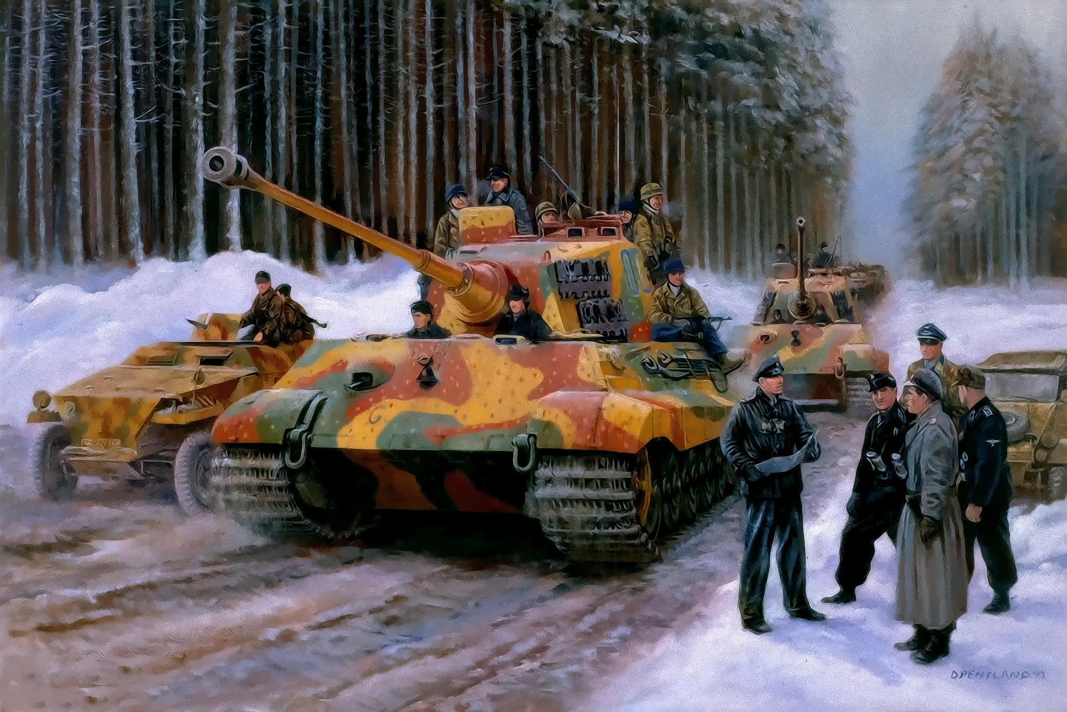 2083x1391 Image Tanks Soldiers King Tiger Painting Art Army 2083x1391 - Tiger Tank Painting