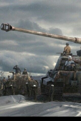 320x480 Panther Tank In Background King Tiger In Foreground Great Painting - Tiger Tank Painting